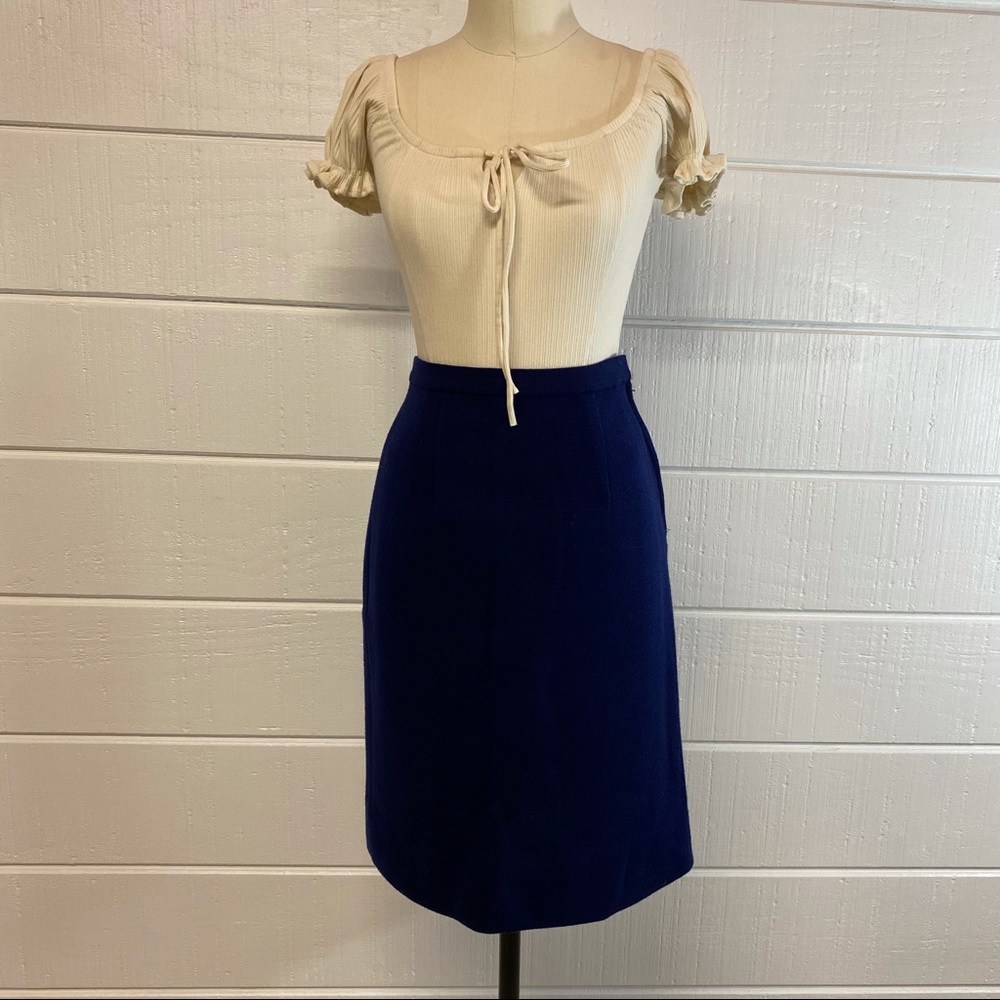 60'S CYN LES SHIRLEE VINTAGE Blue Pencil Skirt S M
